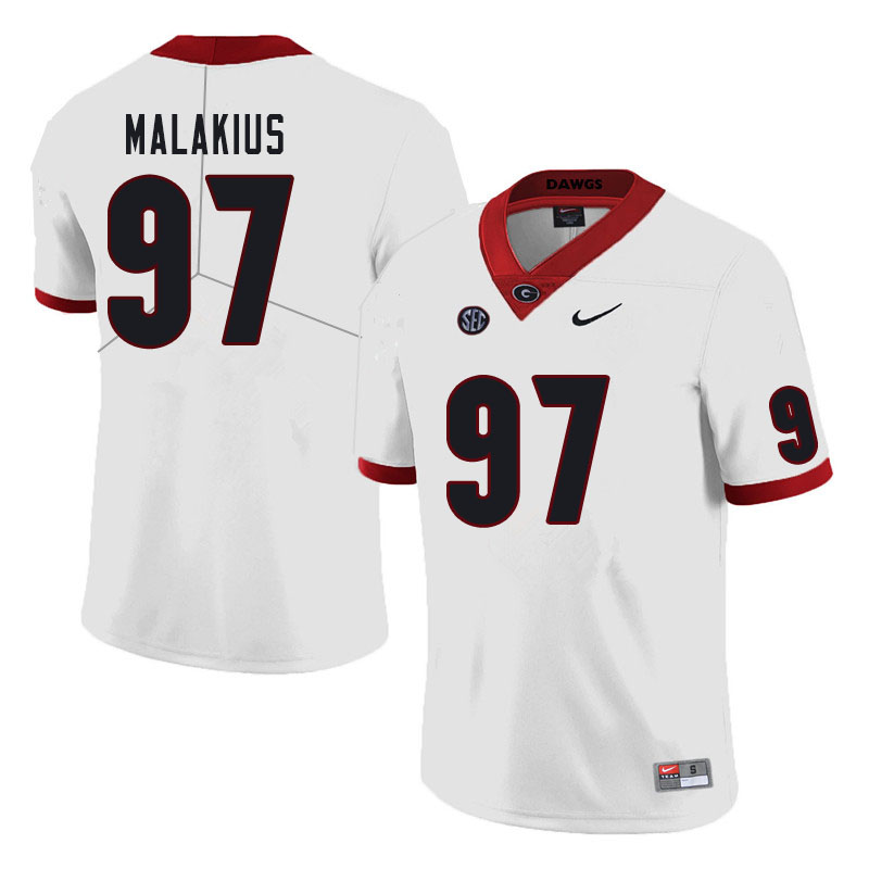 Men #97 Tyler Malakius Georgia Bulldogs College Football Jerseys Sale-White